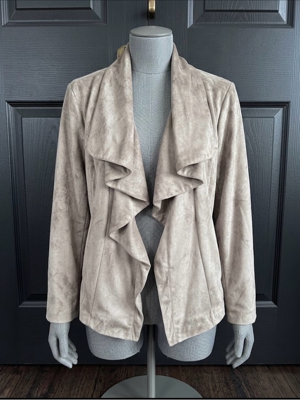 Bagatelle Faux Suede Draped Waterfall Blazer Jacket Taupe Plus Size 3X